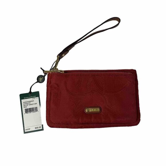 Ralph Lauren Cavalry Red Wristlet Double Zip Fabric NWT - Picture 1 of 12